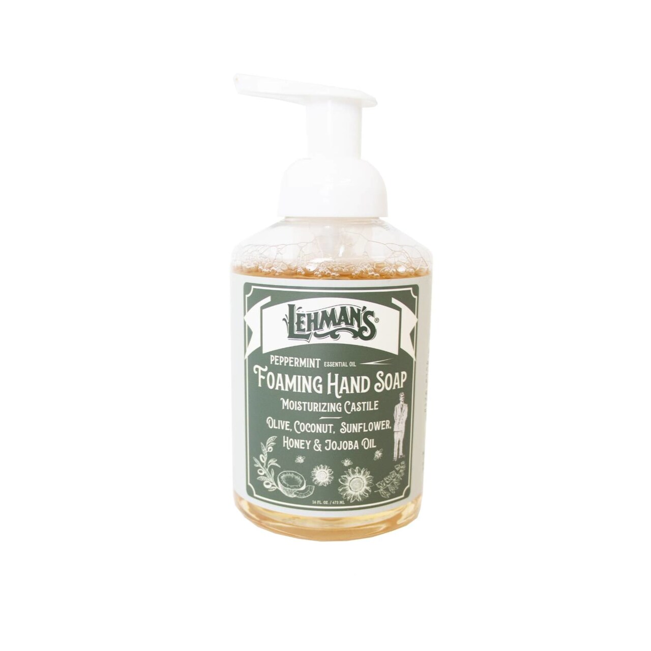 Lehman's Castile Foaming Hand Soap, Mild and Moisturizing and All Natural, Essential Oil Scented, 16 fl oz